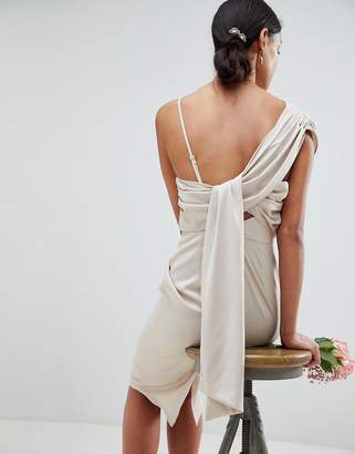 ASOS Design Bridesmaid Satin Pencil Midi Dress With Tie Back