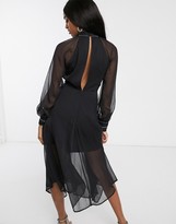 Thumbnail for your product : ASOS DESIGN lace and chain detail chiffon midi dress with keyhole