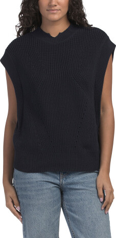 TJMAXX Extended Shoulder Mock Neck Vest With Slit, Cotton/Acrylic