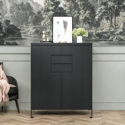 DICIXA Modern Minimalist Black Shoe Cabinet 26 Pair Shoe Storage Cabinet