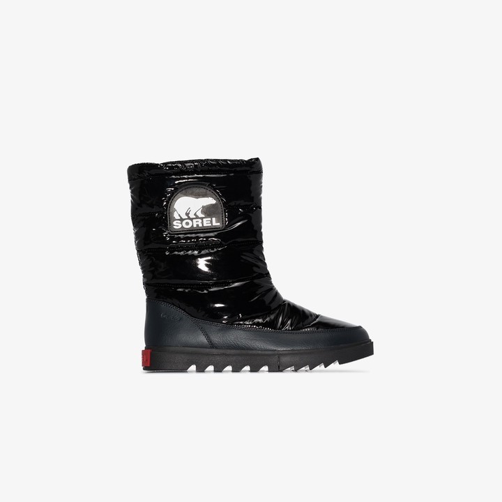 black patent leather snow boots