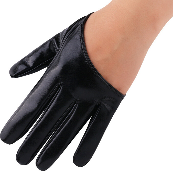 LAOVCE 1 Pair Fashion Women Tight Full Finger Gloves Imitation PU Leather Sexy Half Palm Gloves Party Performance Black Short Mittens