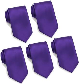 FoMann Mens Formal Tie Wholesale Lot of 5 Mens Solid Color Wedding Ties 3.5" Satin Finish