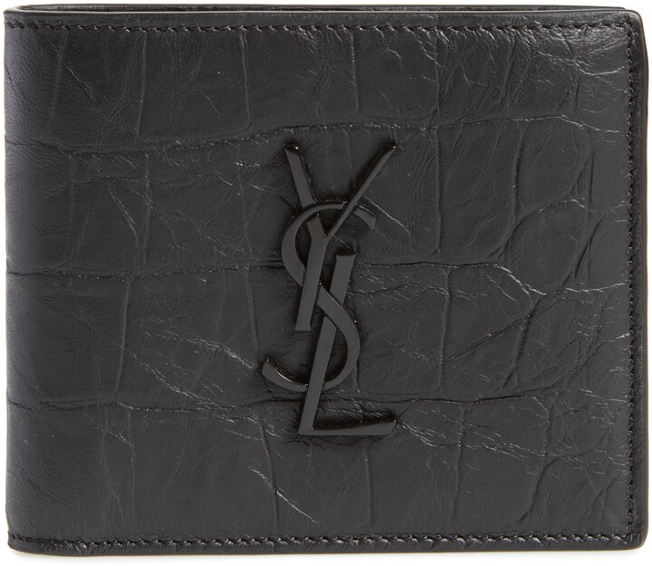 Saint Laurent Croc Embossed Calfskin Leather Card Case
