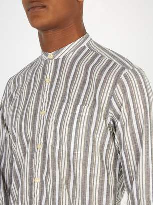 Oliver Spencer Striped Grandad Collar Cotton Blend Shirt - Mens - Green Multi