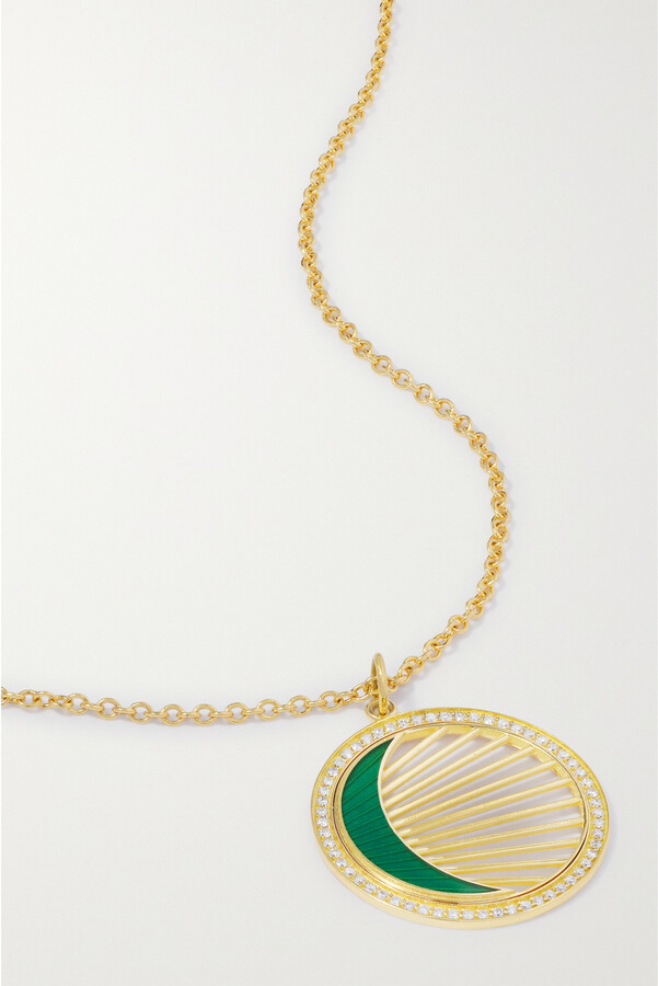 Andrea Fohrman Crescent 18-karat Gold, Enamel And Diamond Necklace