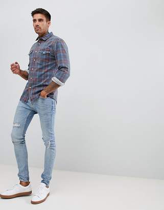 ASOS Design DESIGN skinny denim check shirt western in blue