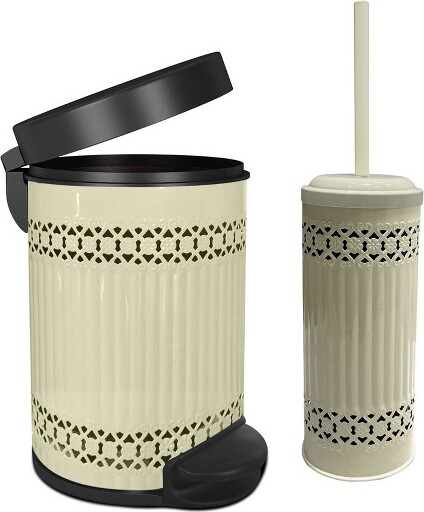 NU Steel Laser Cut Ivory Step Garbage Trash Can & Toilet Brush Holder with Lid Ivory - ShopStyle ...