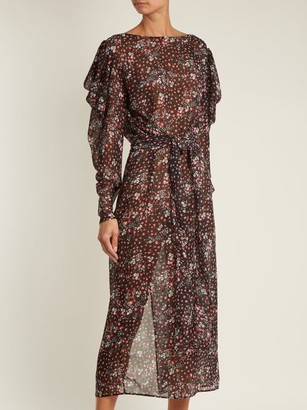 ATTICO Livia Rose-print Silk-chiffon Dress - Black Print