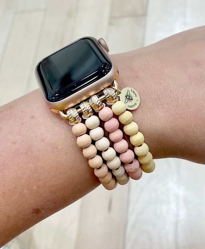 Wooden Beaded Watch Band/30mm 40mm 41mm Apple Compatible Wood Stretch Bead Boho Bohemian Stackable Arm Candy Gifts For Her