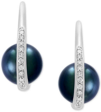 Effy Pearl Lace by Cultured Black Tahitian Pearl (8mm) and Diamond (1/8 ct. t.w.) Drop Earrings in 14k White Gold