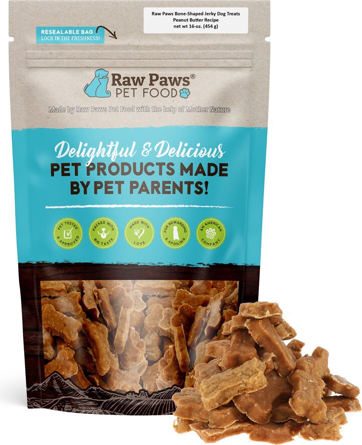 Raw Paws Bone Shaped Peanut Butter & Chicken Soft Dog Jerky Treats, 16-oz bag