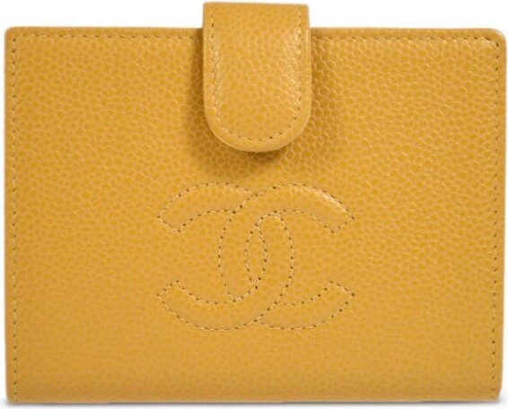 Chanel Yellow Leather Card Slots Zip Pocket Long Wallet Wallets