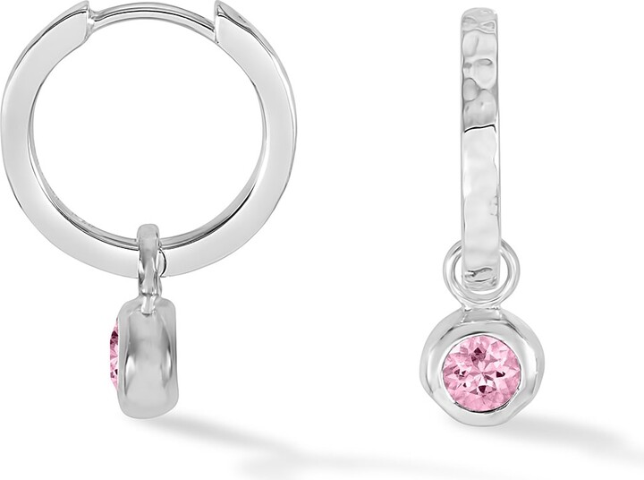 Dower & Hall Silver / Pink Pink Quartz Hammered Huggie Hoops
