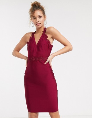 Lipsy pencil dress with crochet lace trim in berry