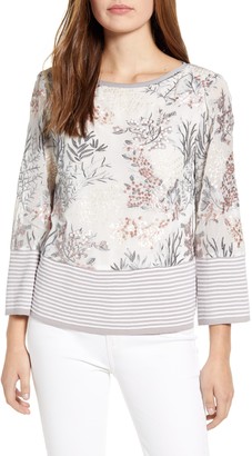 Ming Wang Floral Embroidery Knit Top