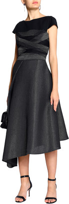 Amanda Wakeley Asymmetric Wool-blend Felt-paneled Mesh Midi Dress
