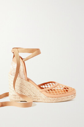 Castaner Carola 80 Leather-trimmed Mesh And Canvas Wedge Espadrilles -  Brown - ShopStyle