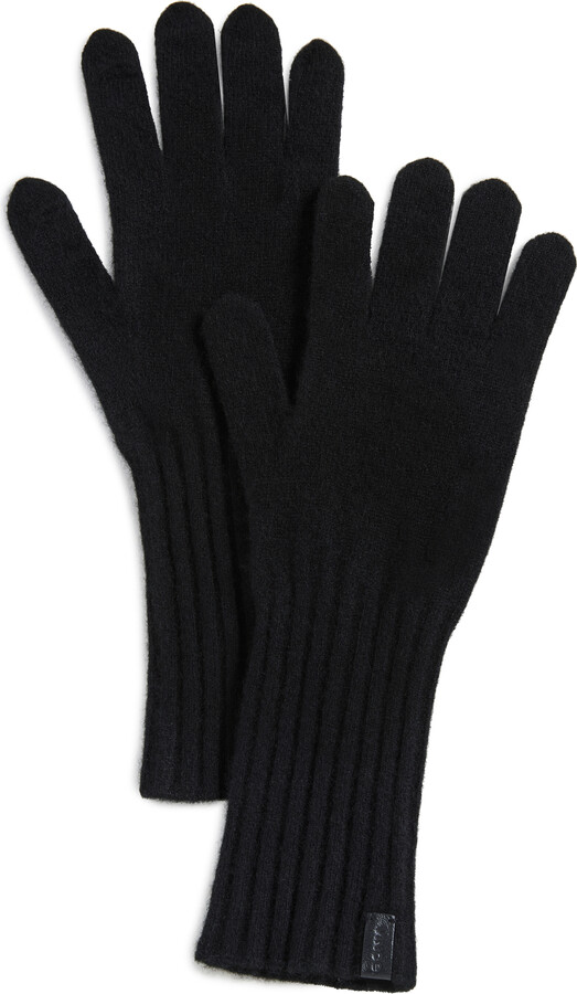 Black Leather Rib Cuff Gloves | ShopStyle