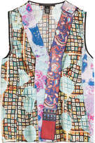 Marc Jacobs Printed Silk Sleeveless Blouse with Tulle