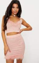 Thumbnail for your product : PrettyLittleThing Pink Feather Trim Knit Cami Top