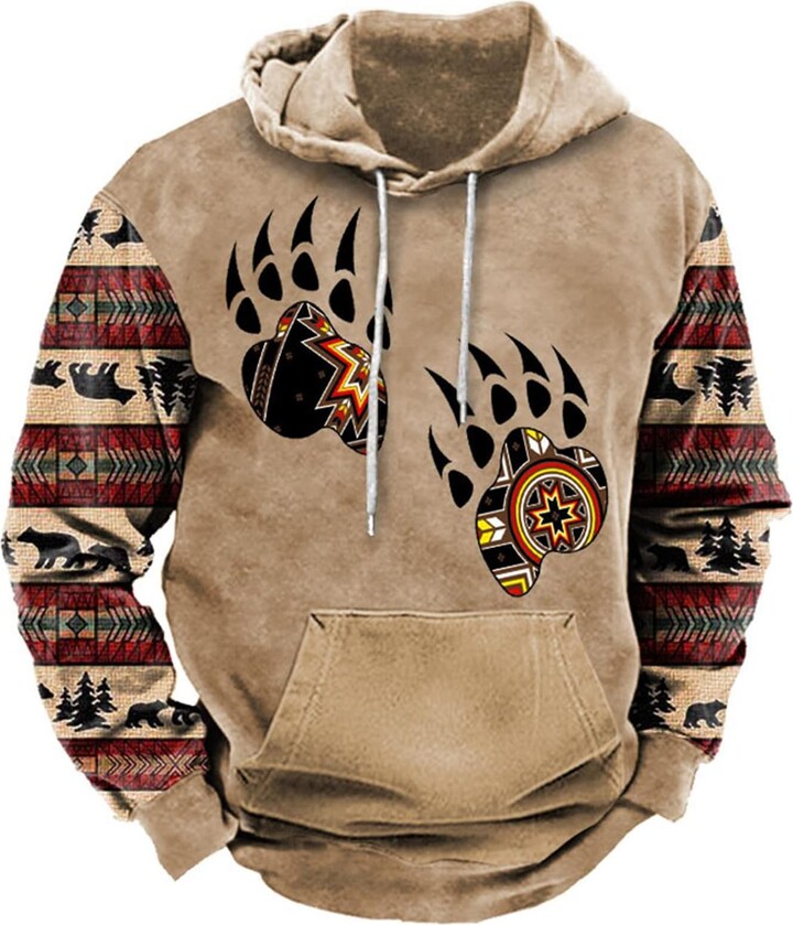 EVOHOUSE Men's Retro Hoodie - Vintage Native Indians 3D Printed Long Sleeve  Sweatshirt Hooded Sweater Pullover Tracksuit - ShopStyle