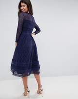 Thumbnail for your product : ASOS Design PREMIUM Lace Skater Midi dress with long sleeves