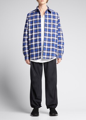 Balenciaga Men's Plaid Flannel Padded Shirt Jacket
