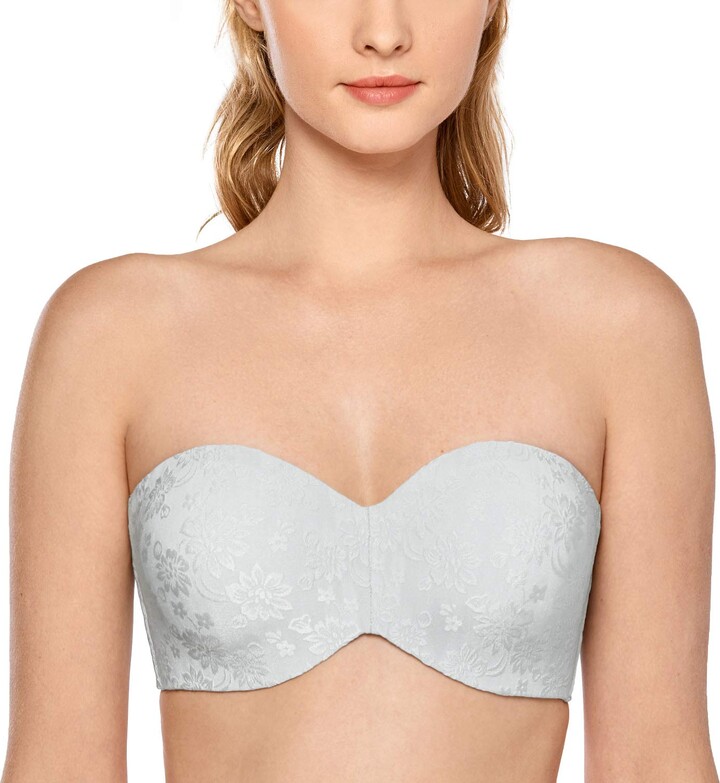 DELIMIRA Women's Strapless Bras for Bigger Bust Minimizer Plus Size Bandeau  Underwire Unlined Jacquard French Gray 40E - ShopStyle