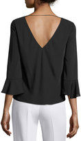 Thumbnail for your product : Amanda Uprichard 3/4 Bell-Sleeve Georgette Blouse, Black