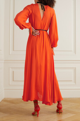 Roland Mouret Ivel Belted Draped Silk-georgette Midi Dress - Orange