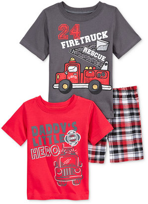 Nannette Baby Boys' 3-Piece Firetruck T-Shirts & Shorts Set