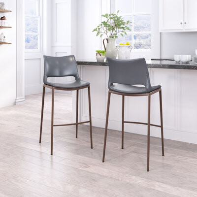 Hokku Designs Yasmeen Ace Counter Stool (Set Of 2) Dark Gray & Walnut