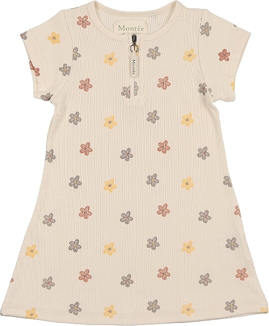 Manière Girls' Floral Ribbed Short Sleeve Dress - Little Kid, Big Kid