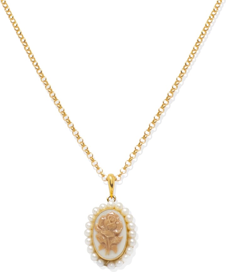 Vintouch Italy Gold / White Gold-Plated Flower Cameo And Pearl Necklace