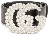 Thumbnail for your product : Gucci GG Crystal-embellished Leather Belt - Black