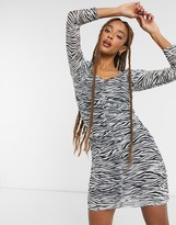 Thumbnail for your product : Only mesh mini dress with gathered front in zebra print