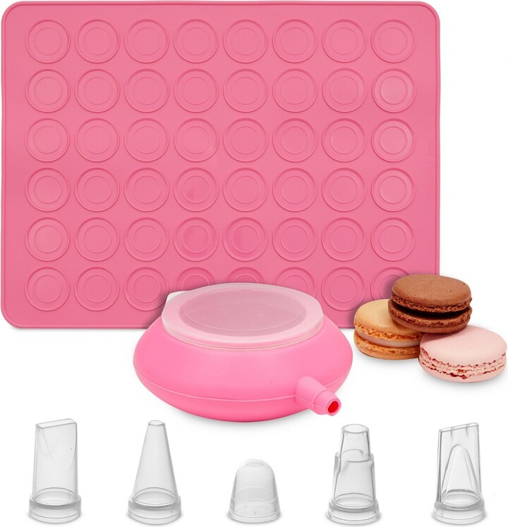 Juvale 7Piece Set Macaron Baking Kit with Pink Silicone Mat Cookie