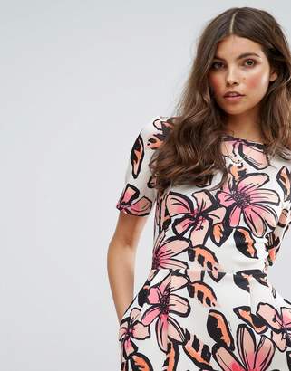 ASOS Midi Wiggle Dress In Graphic Floral Print