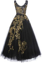 Marchesa Gold Embroidered Tulle Gown 