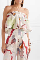 Thumbnail for your product : Cult Gaia Nadjia Strapless Cropped Floral-print Linen Top - Off-white