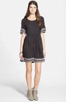 Thumbnail for your product : Angie Border Print Cold Shoulder Babydoll Dress (Juniors)