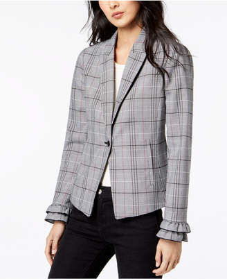Maison Jules Menswear Plaid Fitted One-Button Jacket