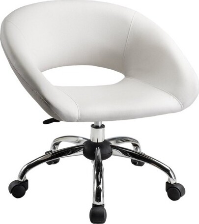 HomeRoots HomeRootsWhiteandSilverFauxLeatherAdjustableHeightSwivelRollingOfficeChair
