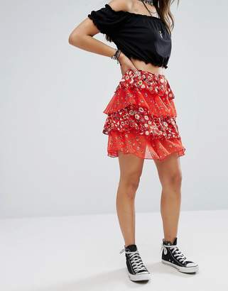 Glamorous Ruffle Mini Skirt In Mixed Floral