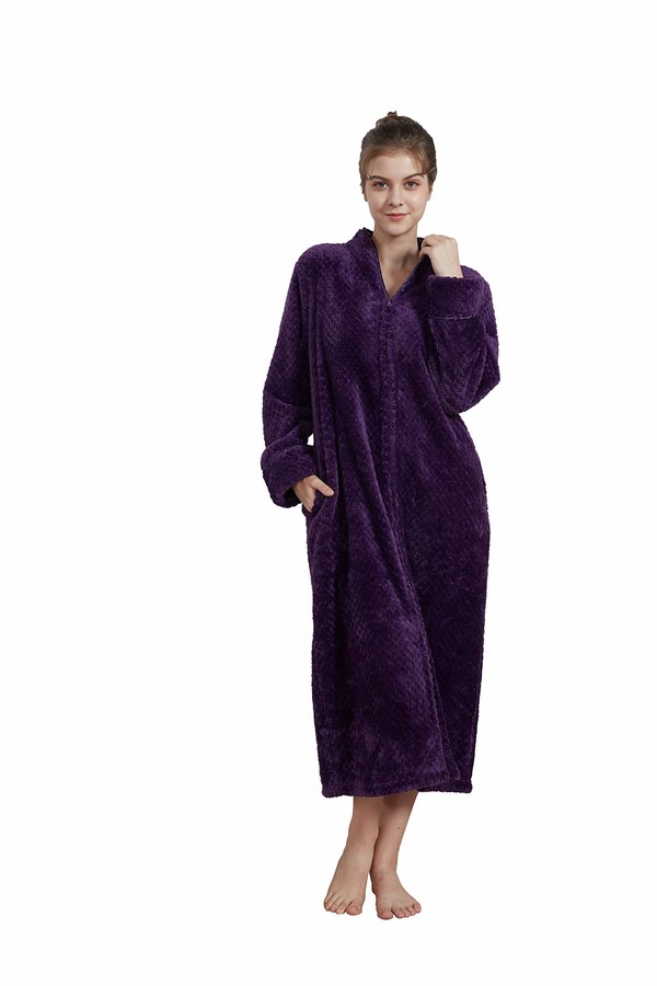 Details about   Super Soft Embossed Fleece Zip Front Dressing Gown Robe Size S M L XL XXL 