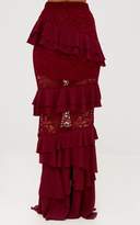 Thumbnail for your product : PrettyLittleThing Burgundy Lace Frill Detail Maxi Skirt