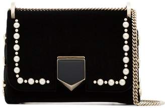 Jimmy Choo black lockett pearl embellished mini velvet mini bag