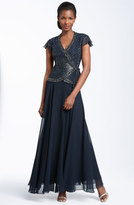 Thumbnail for your product : J Kara Beaded Chiffon Gown (Regular & Petite)
