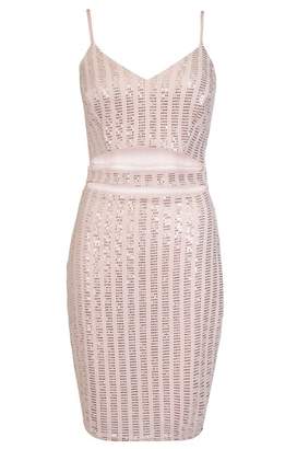 Quiz Blush Pink And Gold Glitter Cut Out Bodycon Dress